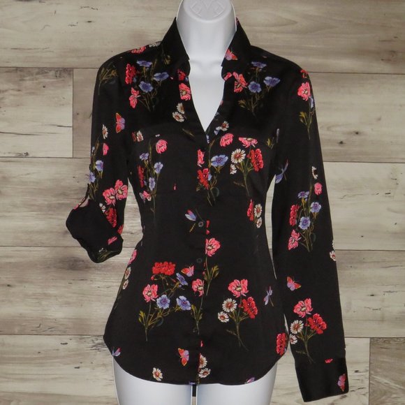 Express* Women's Long Sleeve Button Down High/Low Curved Hem Blouse~Slim Size SP - Picture 1 of 10